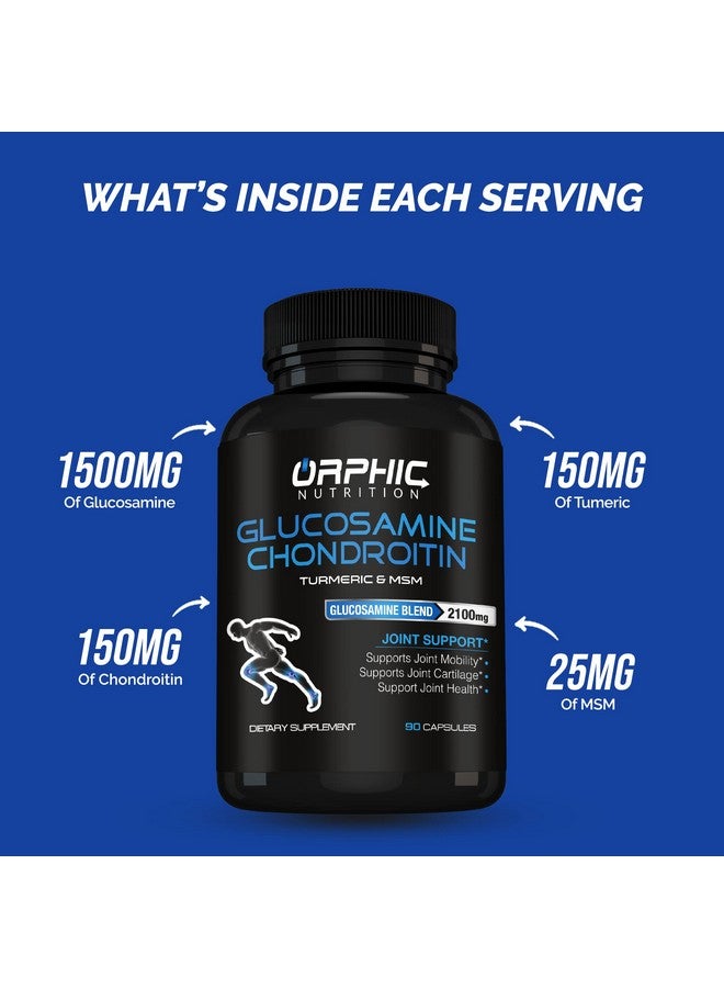 Orphic Nutrition Glucosamine Chondroitin (90 Caps) Joint Support Supplement* Turmeric & Msm 2100Mg Supports Mobility And The Body Normal Healthy Inflammatory Response* For Men & Women - Image 3