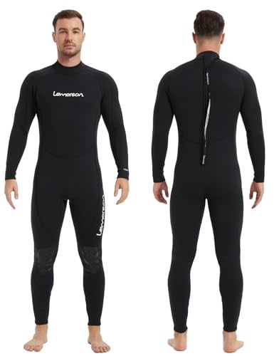 Lemorecn Mens Wetsuits Jumpsuit Neoprene 3/2mm Full Body Diving Suit (3031blackXL) - Image 1