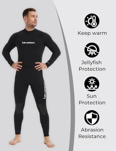 Lemorecn Mens Wetsuits Jumpsuit Neoprene 3/2mm Full Body Diving Suit (3031blackXL) - Image 5