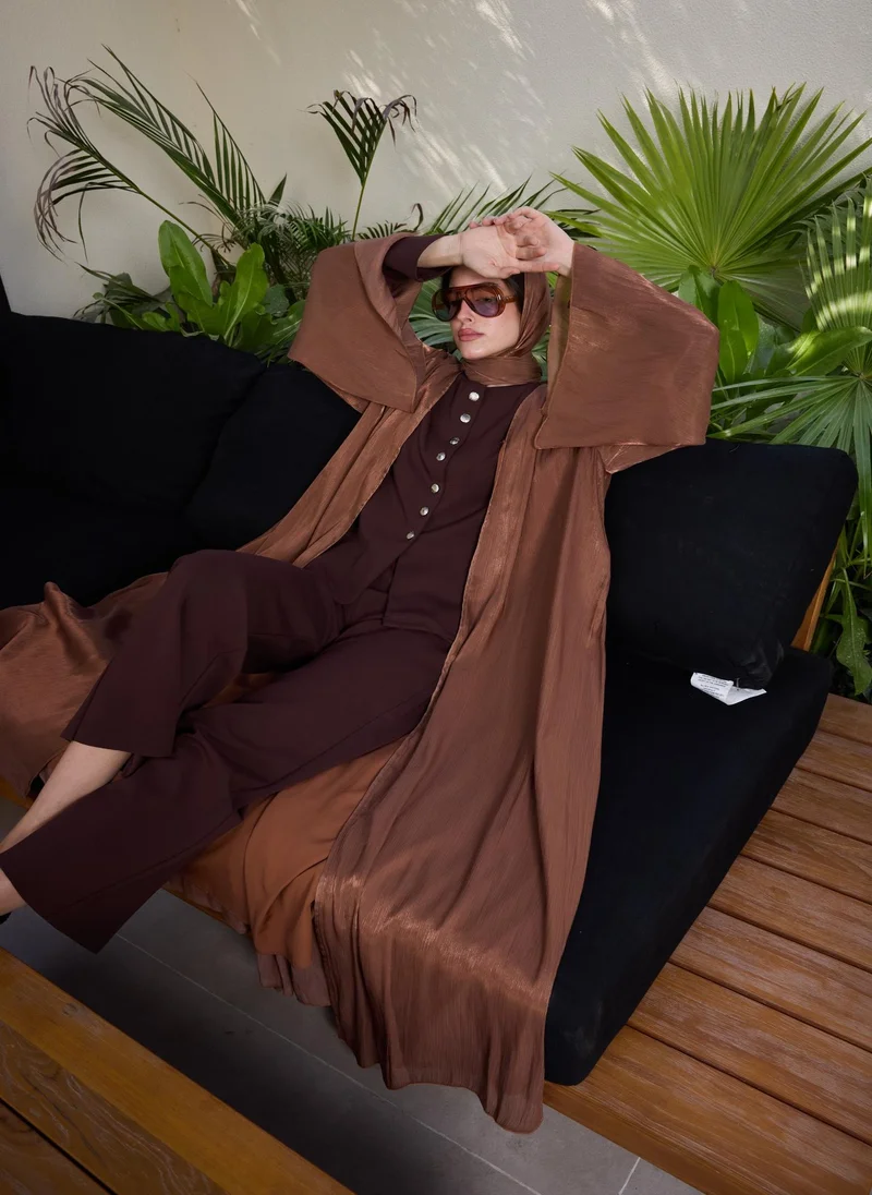 Ashita Fernandes Shimmery Brown Open Front Abaya with Sheila