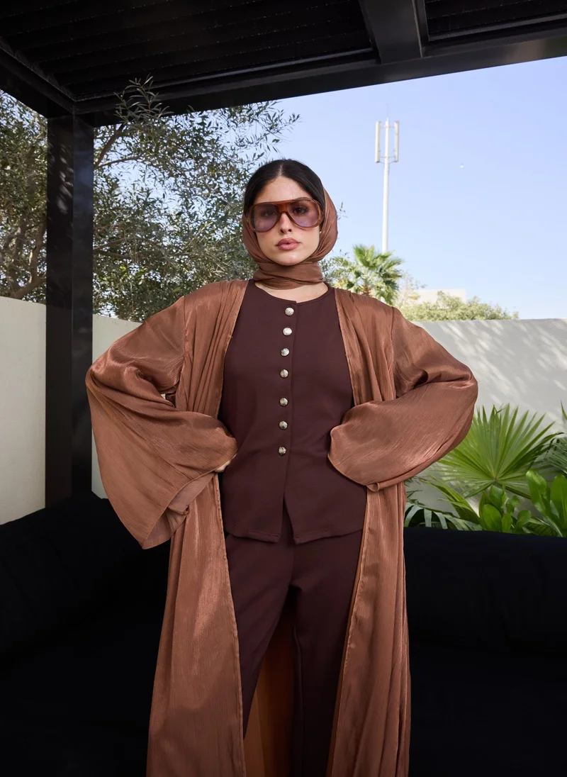Ashita Fernandes Shimmery Brown Open Front Abaya with Sheila