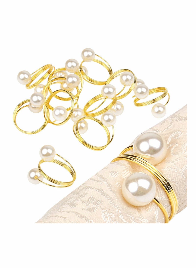 SYOSI Set of 12 Gold Pearl Napkin Rings, Upgrade Sturdy Metal Napkin Rings Holder Pearl Design Napkin Ring for Wedding Dinning Table Decoration Setting - Image 1