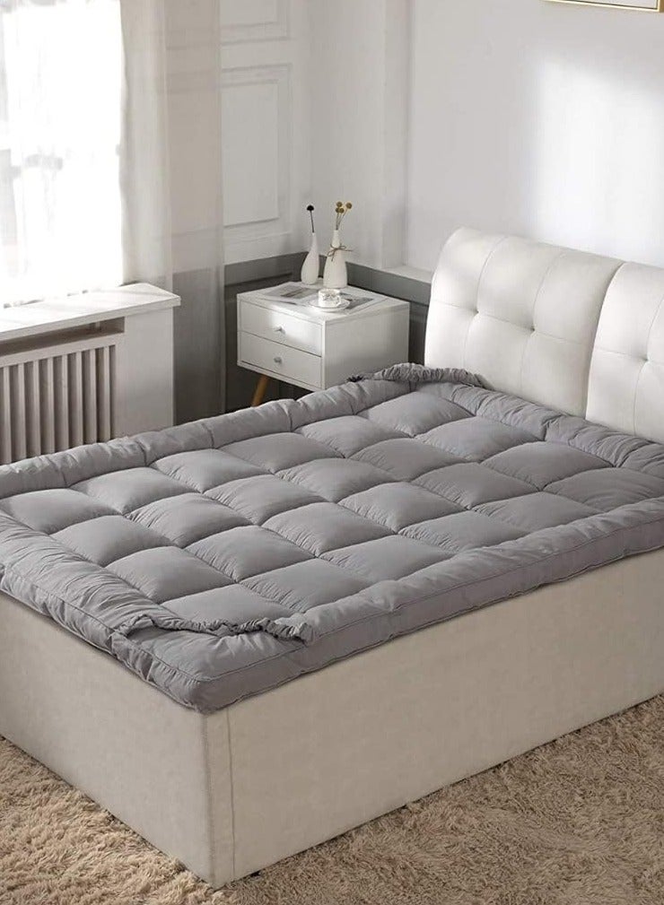 COMFY COTTON SOFT FIBER FILLED GREY 180 X 200 CM MATTRESS TOPPER - Image 1