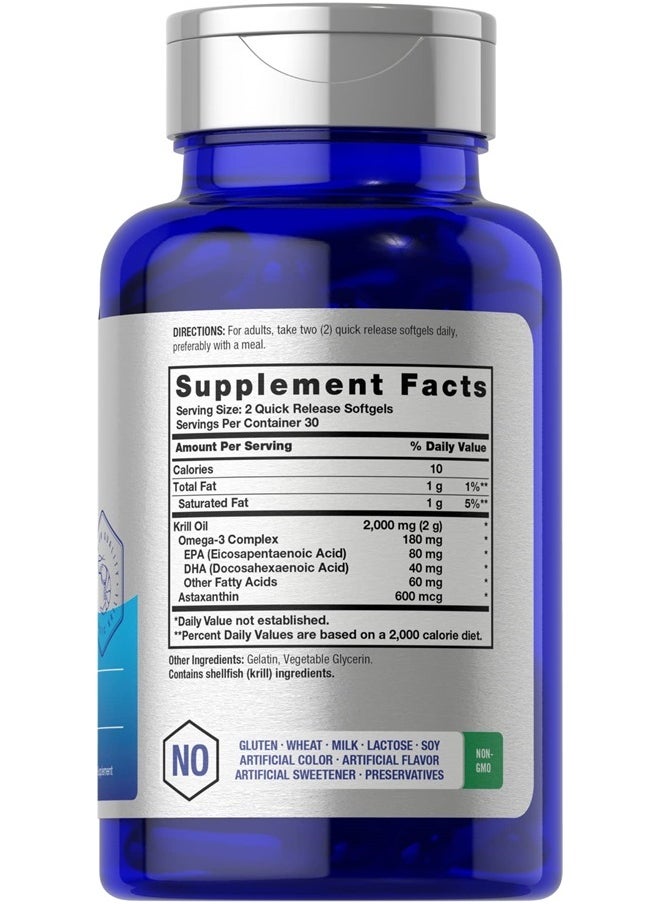 Horbaach Horbaach Antarctic Krill Oil 2000mg | 60 Softgel Capsules | Omega-3, EPA, DHA Supplement | with Astaxanthin | Non-GMO, Gluten Free  - Image 2
