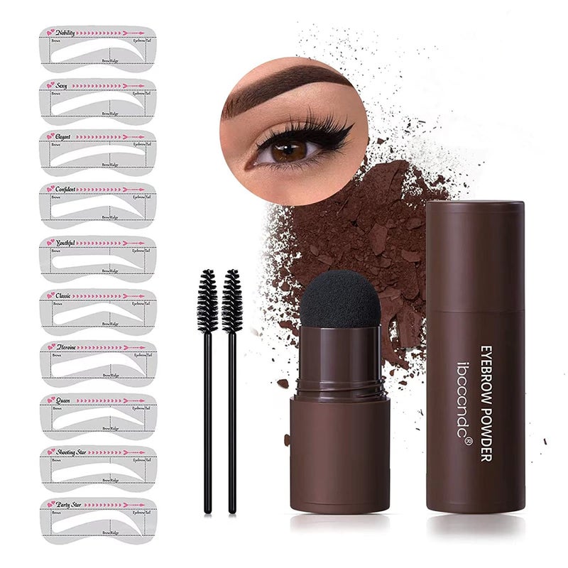 Eyebrow Stencil Kit One Step Brow Powder Stamp Makeup with 10 Reusable Eyebrow Stencils2 Eyebrow Pen Brushes Professional Waterproof Brow Powder Stamp Dark Brown