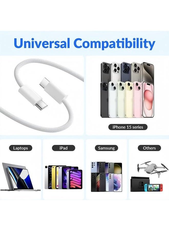إيكيوك كابل شحن USB-C 60 وات 2 متر كابل من النوع C مضفر كابل شحن أسرع كابل تزويد الطاقة PD متوافق مع iPhone 16/16Pro/16 Pro Max/15/15 Pro/15 Plus/15 Pro Max iPad Mini/Pro MacBook Pro/Air أبيض - Image 4