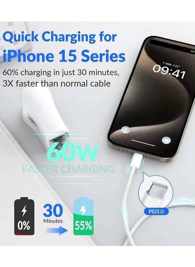 إيكيوك كابل شحن USB-C 60 وات 2 متر كابل من النوع C مضفر كابل شحن أسرع كابل تزويد الطاقة PD متوافق مع iPhone 16/16Pro/16 Pro Max/15/15 Pro/15 Plus/15 Pro Max iPad Mini/Pro MacBook Pro/Air أبيض - Image 2