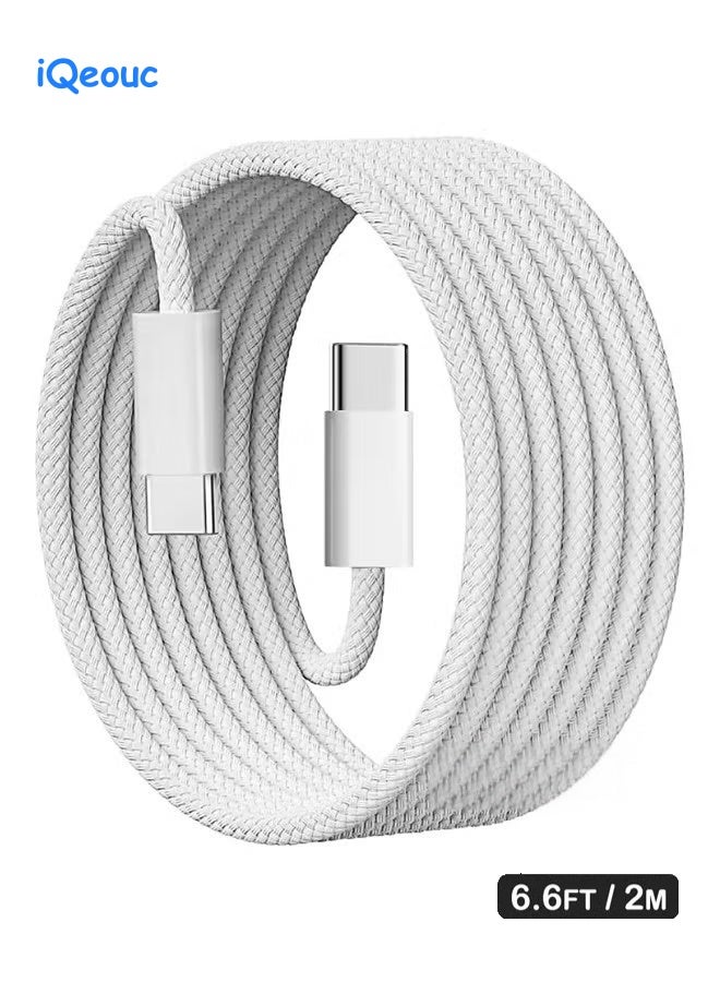 إيكيوك كابل شحن USB-C 60 وات 2 متر كابل من النوع C مضفر كابل شحن أسرع كابل تزويد الطاقة PD متوافق مع iPhone 16/16Pro/16 Pro Max/15/15 Pro/15 Plus/15 Pro Max iPad Mini/Pro MacBook Pro/Air أبيض - Image 1