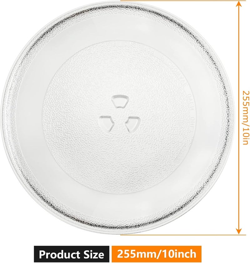 JMIATRY Microwave Turntable Glass Plate, 255mm Microwave Plate Replacement with 3 Fixers, Microwave Glass Plate with Turntable Ring and Support - Image 2