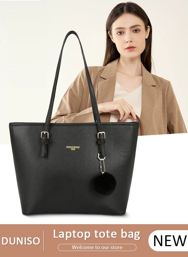 DUNISO Women's Shoulder Laptop Tote Bag Faux Leather Handbag For Women Large Capacity Bucket Bag Fashionable Travel Messenger Bag Shoulder Bag For Ladies Girls College Students - Image 1