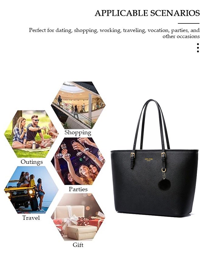 DUNISO Women's Shoulder Laptop Tote Bag Faux Leather Handbag For Women Large Capacity Bucket Bag Fashionable Travel Messenger Bag Shoulder Bag For Ladies Girls College Students - Image 3