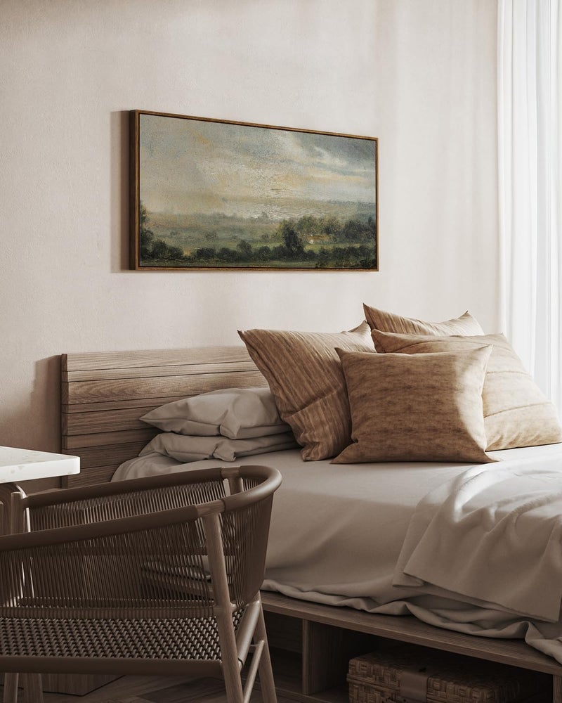 EMODA لوحة الحقول البرية تحت السماء – لوحة قماش منظر ريفي ريترو، مؤطرة كبيرة 60x120 سم لديكور المنزل - Image 2