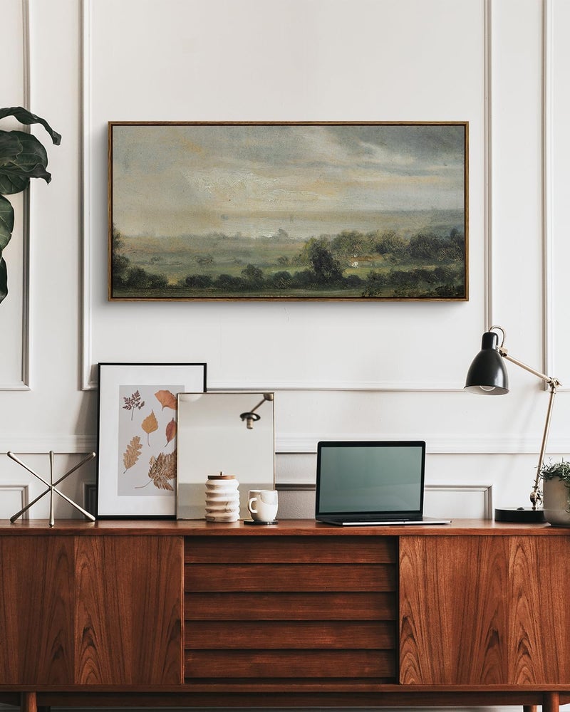 EMODA لوحة الحقول البرية تحت السماء – لوحة قماش منظر ريفي ريترو، مؤطرة كبيرة 60x120 سم لديكور المنزل - Image 3