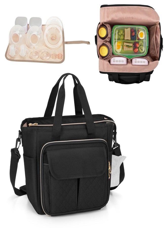 LUXJA حقيبة ضخ الثدي القابلة للارتداء الكبيرة من لكسجا مع حصيرة مقاومة للماء لضخ الثدي القابل للارتداء، حقيبة حمل مع جيوب متعددة لضخ الثدي بدون استخدام اليدين وقطع إضافية، سوداء - Image 1