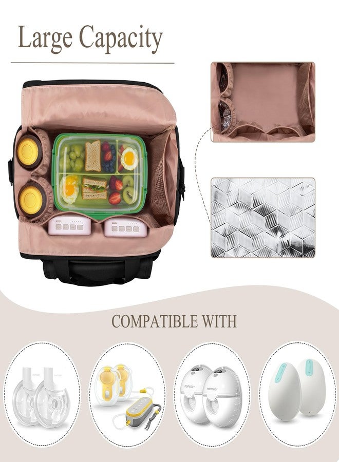 LUXJA حقيبة ضخ الثدي القابلة للارتداء الكبيرة من لكسجا مع حصيرة مقاومة للماء لضخ الثدي القابل للارتداء، حقيبة حمل مع جيوب متعددة لضخ الثدي بدون استخدام اليدين وقطع إضافية، سوداء - Image 2