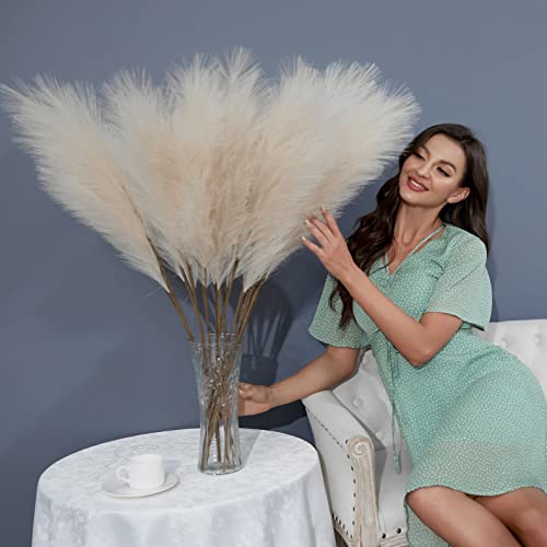 FOTEEWL 8 PCS Faux Pampas Grass Decor 38"/3.1FT Tall Fake Pompas Floral Large Artificial Pompous Grass Branches Plants for Floor Vase Filler Home Boho Decoration (Cream/Beige) - Image 5