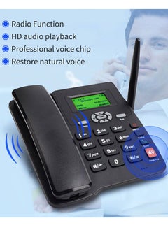 Generic Cordless Phone Desktop Telephone Support GSM 850/900/1800/1900MHZ Dual SIM Card 2G Fixed Wireless Phone with Antenna Radio Alarm Clock Funtion for House Home Call Center Office Company Hotel  - Image 3