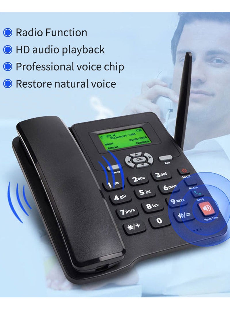 Generic - Cordless Phone Desktop Telephone Support GSM 850/900/1800/1900MHZ Dual SIM Card 2G Fixed Wireless Phone with Antenna Radio Alarm Clock Funtion for House Home Call Center Office Company Hotel - Image 1