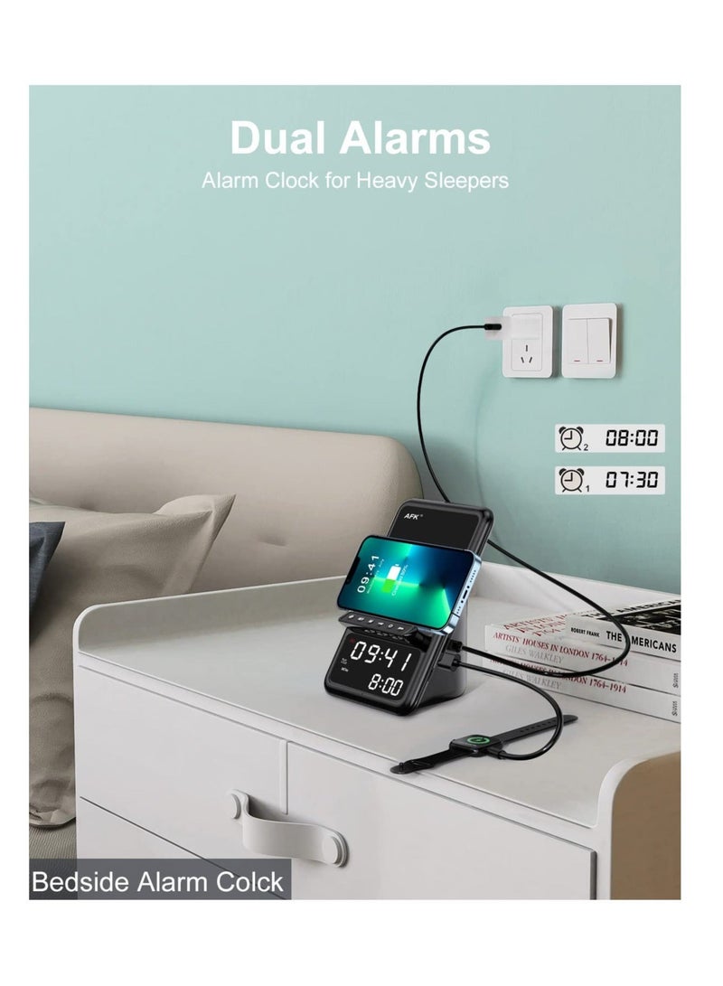 Captaintech Wireless Charging Station with Bluetooth Speaker and Alarm Clock, 4 in 1 Wireless Charger, Compatible for iPhone Series, for Samsung Series and More (Black) - Image 5