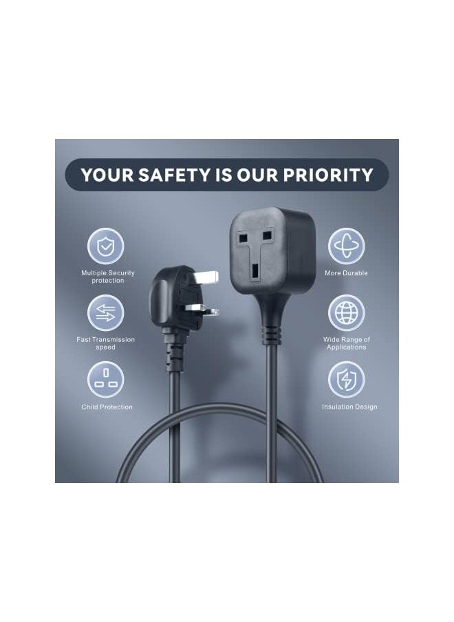 PROMASS promass Extension Lead,1 Way Extension Cord 3M with UK 3 Pin Plug Power Strip,Tough and Fireproof Single Extension Socket for Home&Office(Black) (3M)  - Image 2