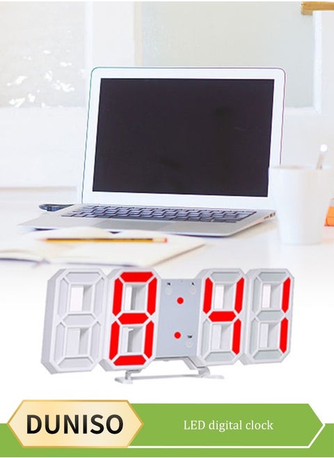 3D Digital Alarm Clock for Bedrooms, LED Display Digital Wall Clock with 12/24 Hour Date Temperature Display Dimmable Time Memory, Creative Digital Clock for Bedroom Kitchen Office