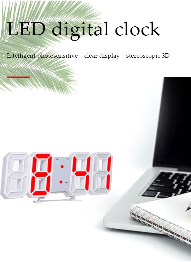 3D Digital Alarm Clock for Bedrooms, LED Display Digital Wall Clock with 12/24 Hour Date Temperature Display Dimmable Time Memory, Creative Digital Clock for Bedroom Kitchen Office