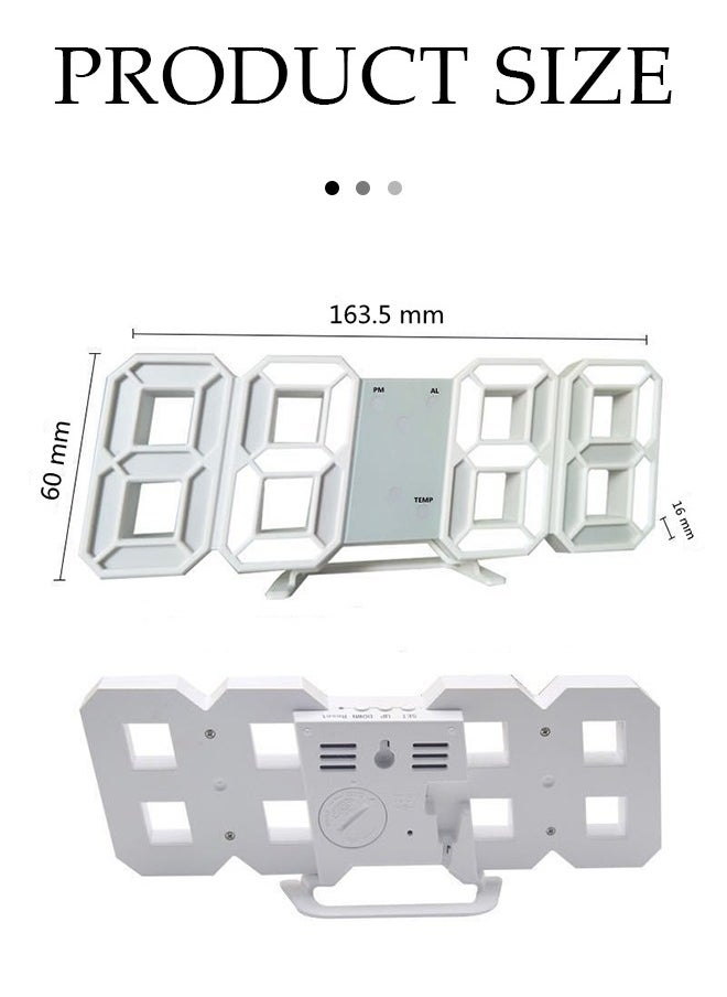 3D Digital Alarm Clock for Bedrooms, LED Display Digital Wall Clock with 12/24 Hour Date Temperature Display Dimmable Time Memory, Creative Digital Clock for Bedroom Kitchen Office