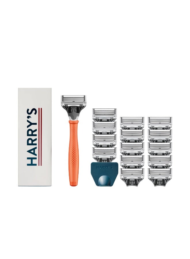 Harry's Shaving Kit for Men - Razor Handle, 15 Razor Blade Refills, and Travel Blade Cover - Orange - Image 1