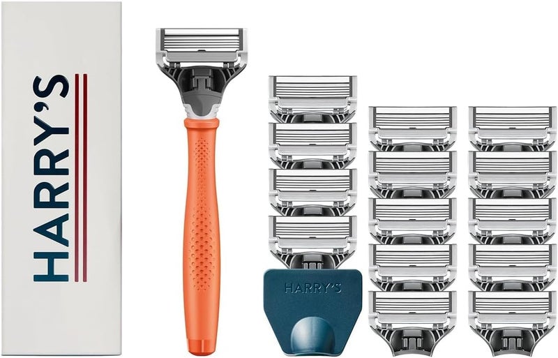 Harry's Shaving Kit for Men - Razor Handle, 15 Razor Blade Refills, and Travel Blade Cover - Orange - Image 1
