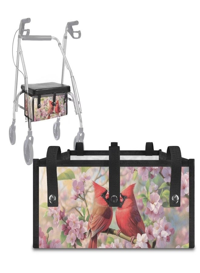 سلة مشاية Uorisanigo Cardinal Bird Floral للمشايات القابلة للطي والتدحرج، تُوضع أسفل مقعد المشاية، ملحقات حقيبة مشاية ذات سعة كبيرة للمشايات ذات الأربع عجلات لكبار السن - Image 1