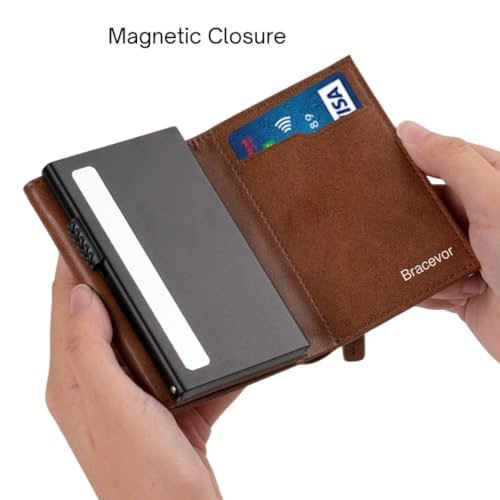 Bracevor Premium Popup Card Holder Trifold Leather Wallet for Men Women - Brown |4 Pockets+ID Window+Currency Slot + Coin Pocket | RFID & NFC Blocking | Magnetic Closure - Image 5
