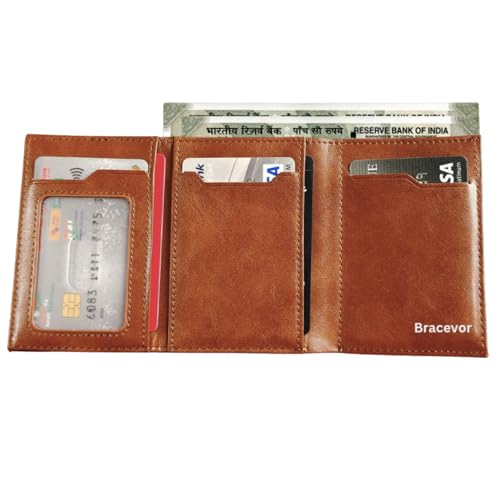 Bracevor Premium Popup Card Holder Trifold Leather Wallet for Men Women - Brown |4 Pockets+ID Window+Currency Slot + Coin Pocket | RFID & NFC Blocking | Magnetic Closure - Image 3