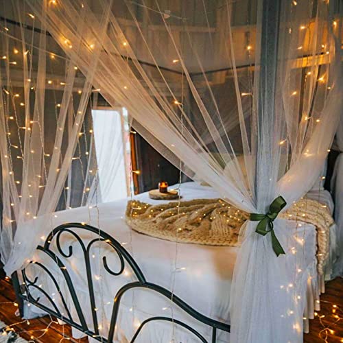 echosari 300 LED Curtain Lights Battery Operated, 9.8ft×9.8ft Hanging Light with Remote Timer Fairy Curtain Lights for Bedroom Patio Wedding Backdrop Party Decór (Warm White) - Image 5