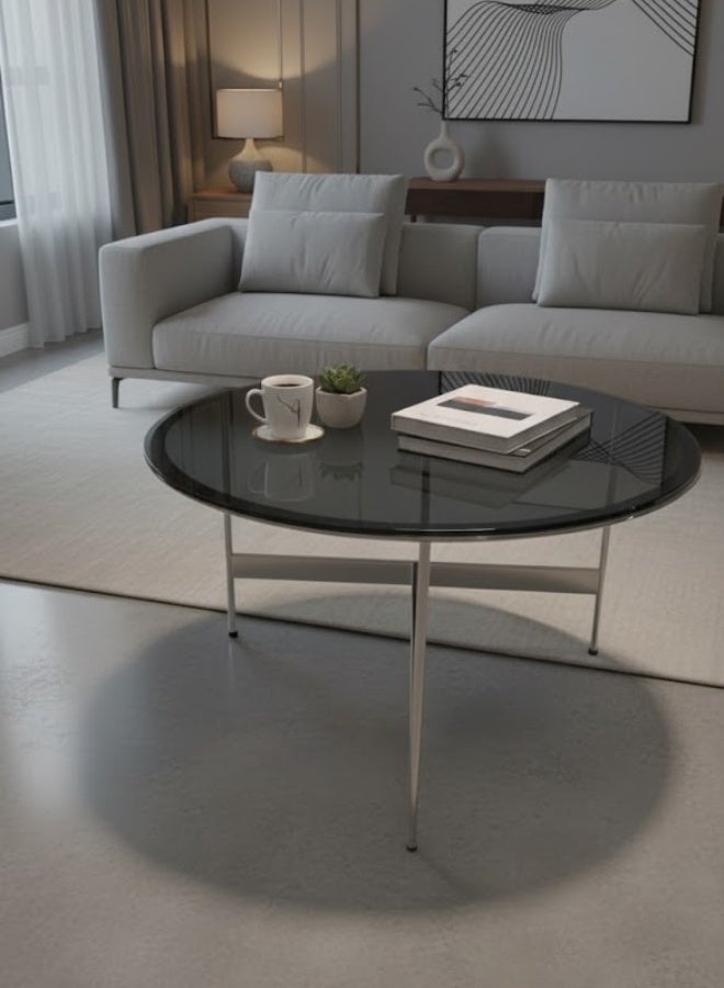 Neo Front Corner Table with European Gray Transparent Tempered Glass and Artistic Modeling Mirror Stainless Steel FS920 70*41 cm - Image 3