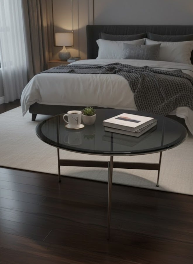 Neo Front Corner Table with European Gray Transparent Tempered Glass and Artistic Modeling Mirror Stainless Steel FS920 70*41 cm - Image 2