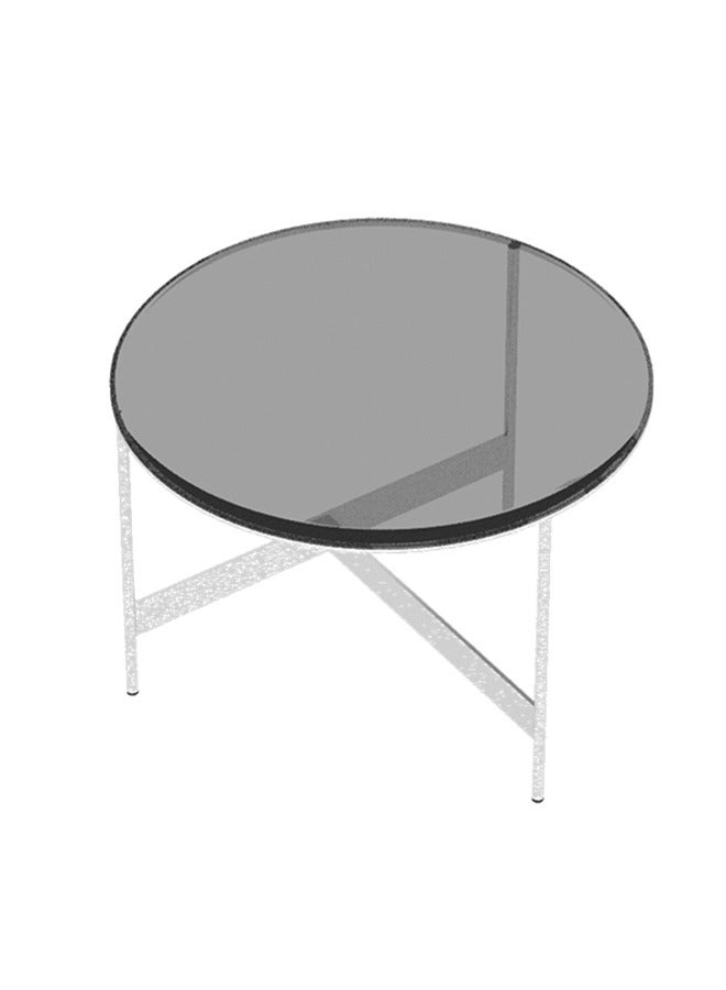 Neo Front Corner Table with European Gray Transparent Tempered Glass and Artistic Modeling Mirror Stainless Steel FS920 70*41 cm - Image 1