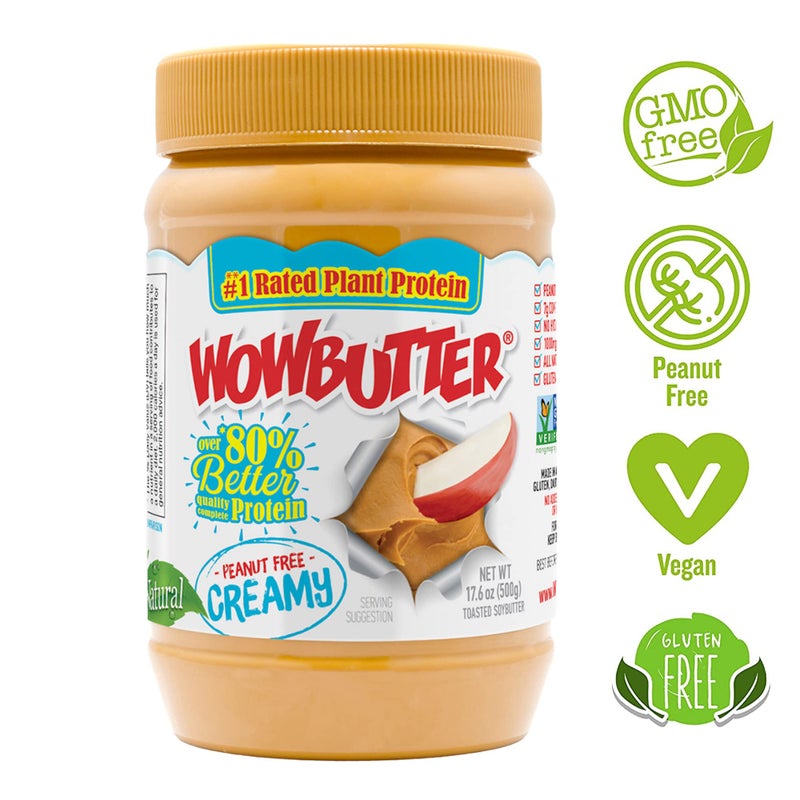 WOWBUTTER زبدة طبيعية خالية من الفول السوداني والمكسرات - WOWBUTTER - غذاء نباتي بروتين نباتي حائز على جوائز مصنوع من فول الصويا المعتمد غير المعدل وراثيًا - (كريمي، 1.1 رطل (عبوة من 6)) - Image 2