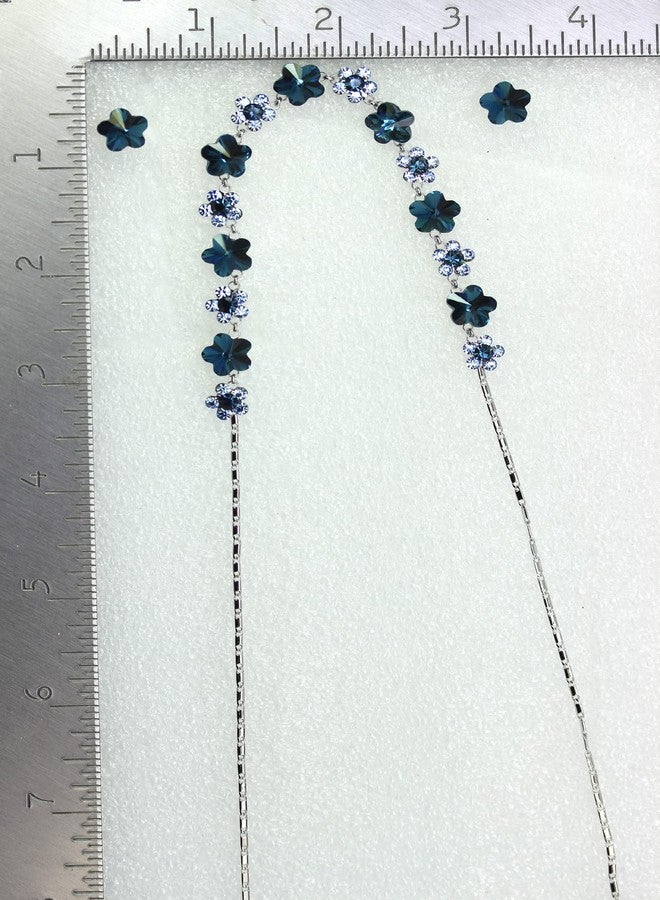 Faship Gorgeous Navy Blue Premium Rhinestone Rhinestone Crystal Floral Necklace Earrings Set - Navy Blue - Image 5