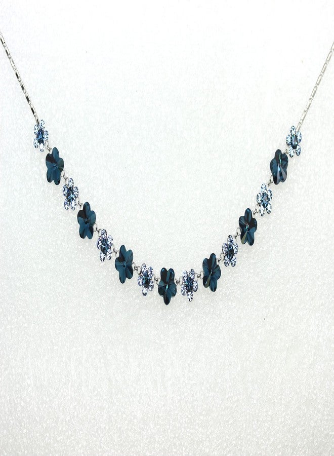 Faship Gorgeous Navy Blue Premium Rhinestone Rhinestone Crystal Floral Necklace Earrings Set - Navy Blue - Image 3