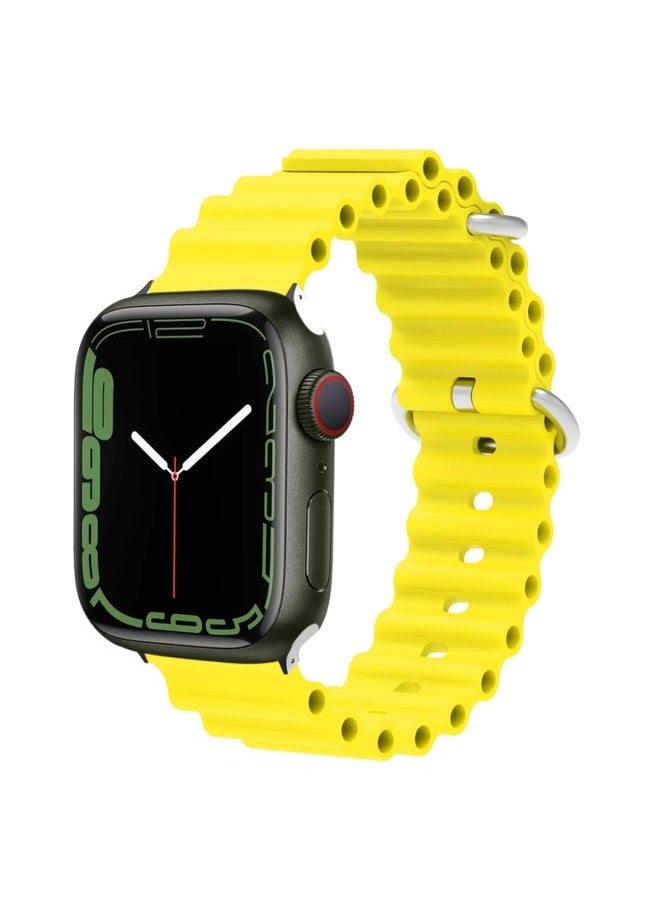 Generic - Replacement Strap Ocean Silicone Metal Head Watch Band For Apple Watch Series 9&8&7 41mm / SE 3&SE 2&6&SE&5&4 40mm / 3&2&1 38mm Yellow - Image 1
