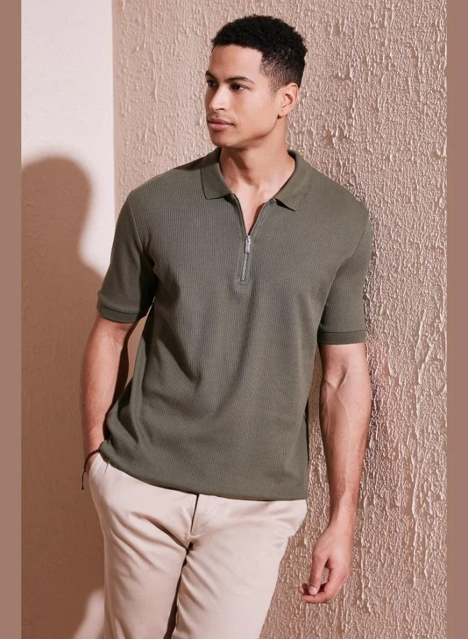 Buratti Buratti Cotton Regular Fit Zippered Polo Collar T Shirt Men's Polo Collar T-Shirt 5902738