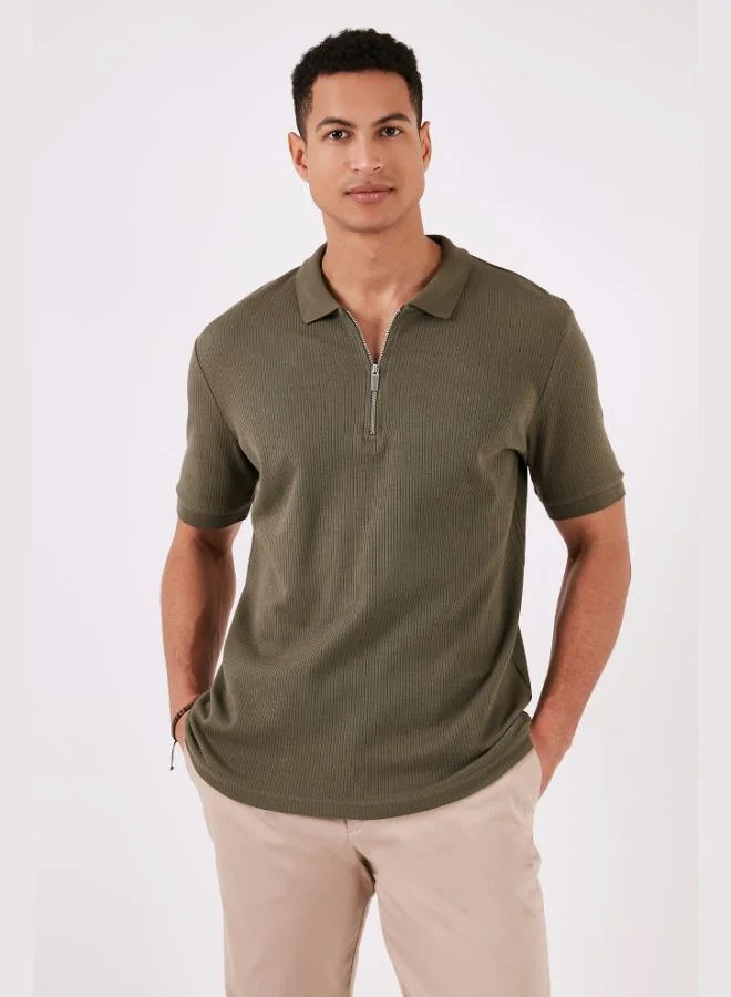 Buratti Buratti Cotton Regular Fit Zippered Polo Collar T Shirt Men's Polo Collar T-Shirt 5902738