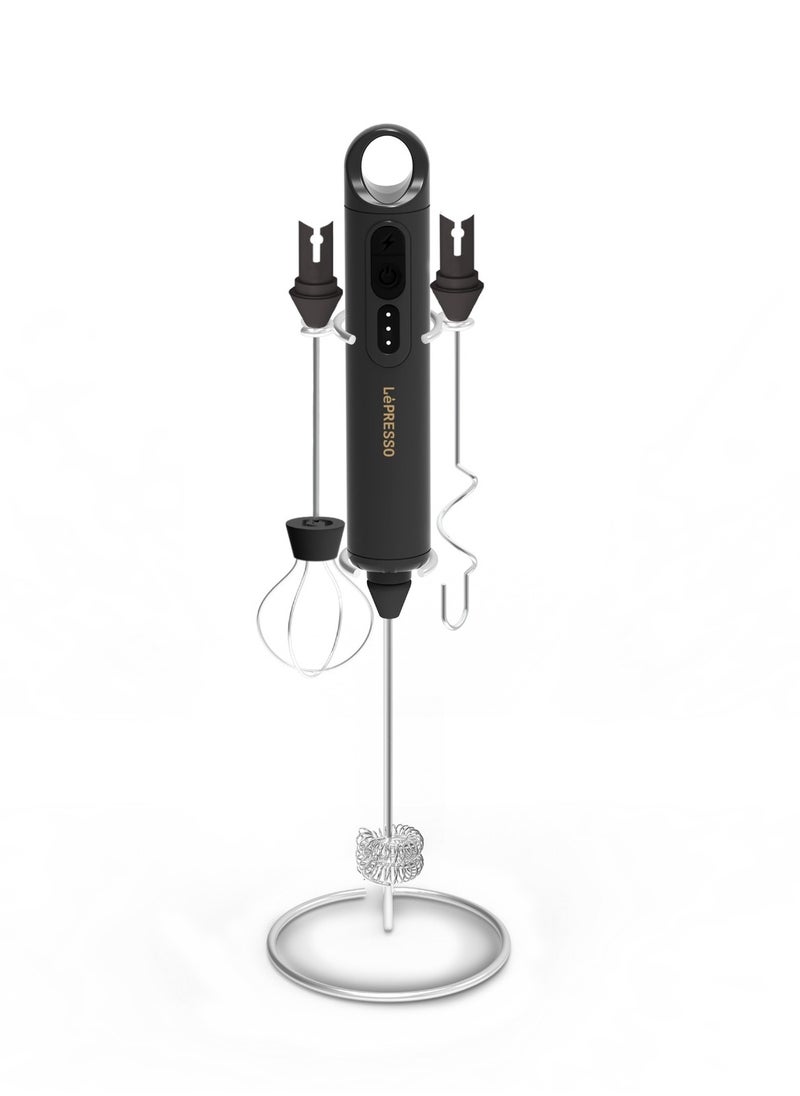 LePRESSO 3IN1 Milk Frother with Interchangeable Whisks / Mixes Batter & Sauce / Whips Cream & Eggs / 3 Speed Levels / Quick Frothing - Black  - Image 1