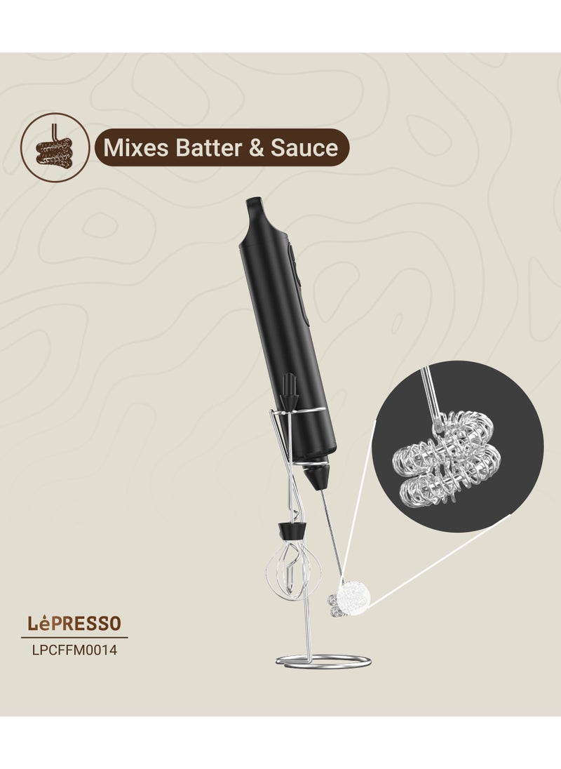 LePRESSO - 3IN1 Milk Frother with Interchangeable Whisks / Mixes Batter & Sauce / Whips Cream & Eggs / 3 Speed Levels / Quick Frothing - Black - Image 1