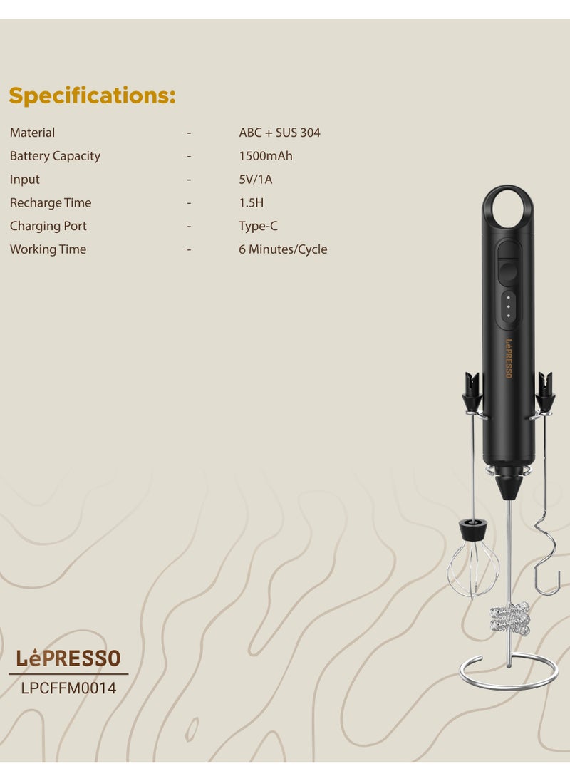 LePRESSO - 3IN1 Milk Frother with Interchangeable Whisks / Mixes Batter & Sauce / Whips Cream & Eggs / 3 Speed Levels / Quick Frothing - Black - Image 1