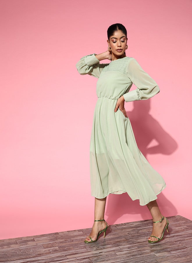 PlusS Green Solid Midi Dress for Women - Image 3