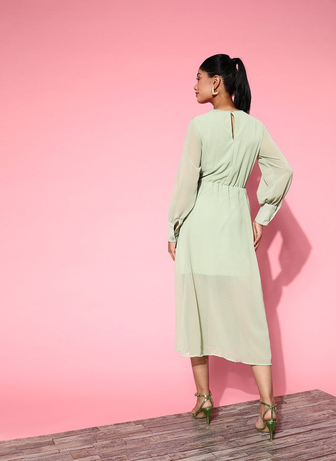 PlusS Green Solid Midi Dress for Women - Image 5