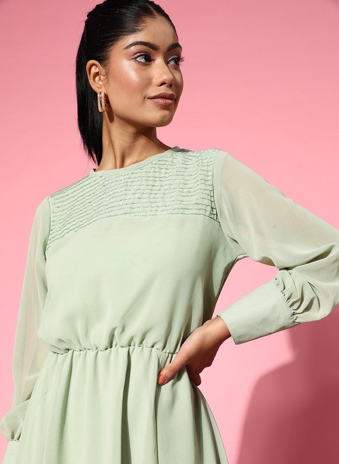 PlusS Green Solid Midi Dress for Women - Image 2