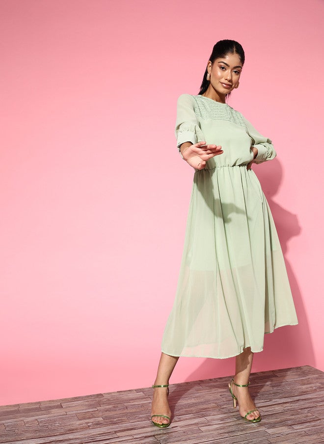 PlusS Green Solid Midi Dress for Women - Image 4