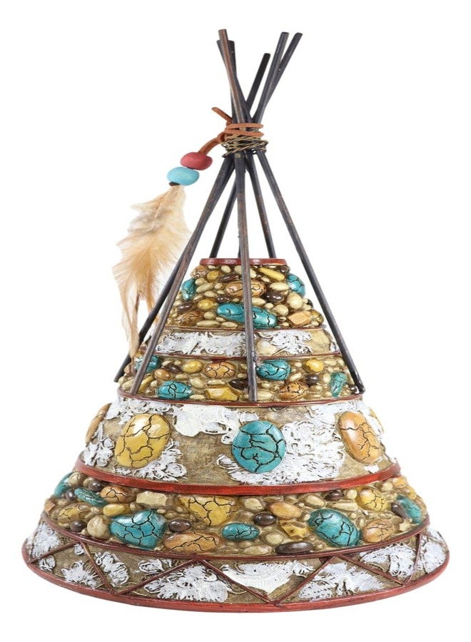 Ebros Gift Ebros 13.5" Tall Southwestern Rustic Indian Teepee Hut with Dreamcatcher Feathers Beads and Turquoise Rocks Figurine Wildlife Western Decor Sculpture - Image 4